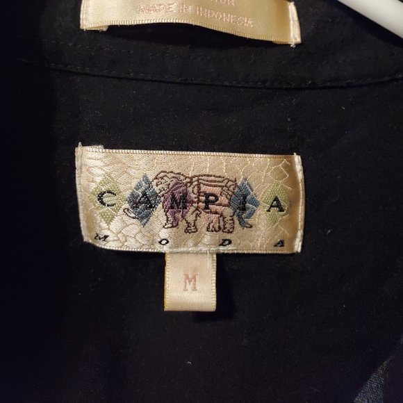 Campia Moda Mens Medium Black Hawaiian Shirt Short Sleeve cuban style Palm Trees - Picture 2 of 5